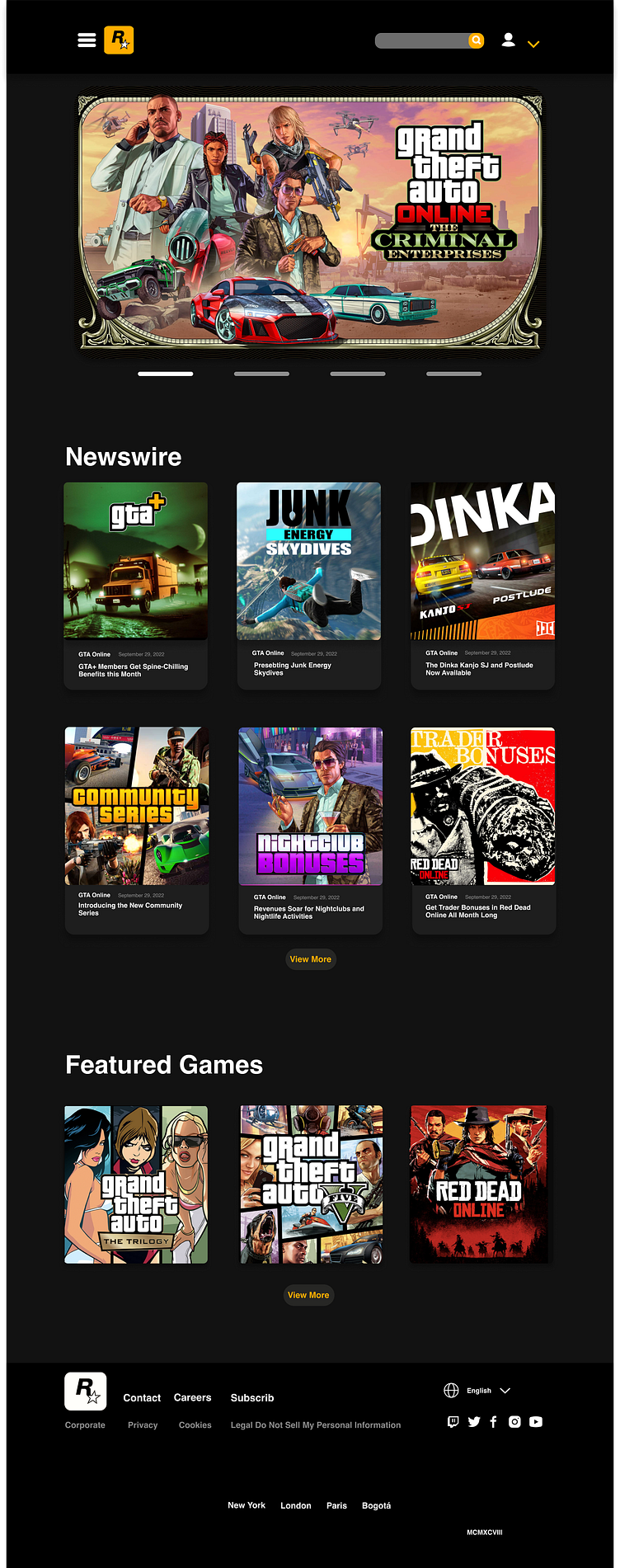 Landing page Rockstar Games - Redesign