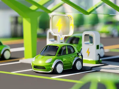 Electric Car Charging Station - 3D Illustration 3d 3d illustration blender car charging charging station clean eco eco car electric car energy environment ev fuel illustration isometric saving scene station vehicle