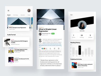 Article App Design app design article author clean minimalist mobile news publisher simple ui design