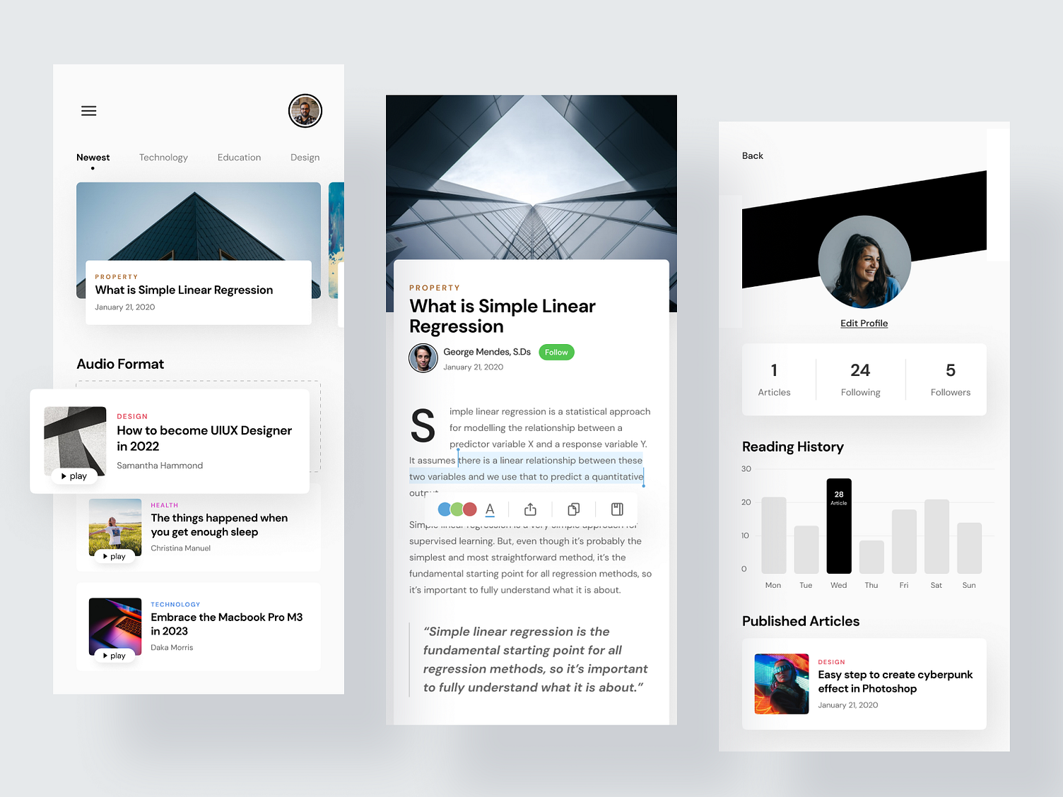 Article App Design by Rezha Aaron 🎃 for Kretya Studio on Dribbble