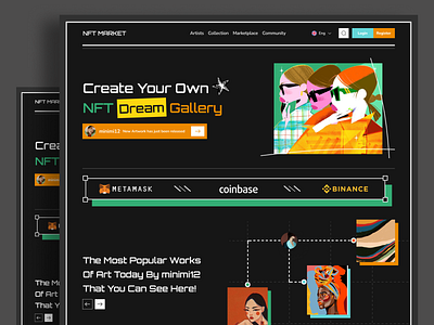 NFT Marketplace - website app clean dark darkmode design minimal nft nftmarket nftweb popular trend trending ui ui design uiux uiweb ux web webdesigner website