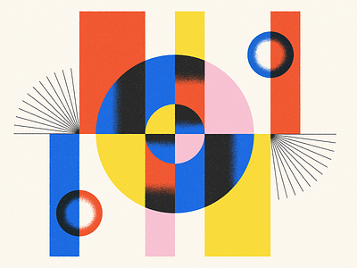 Shape Study: 041 abstract bauhaus blue circles flat geometric geometry gestalt illustration midcentury minimal modernist negative space primary colors red round shapes simple texture vector