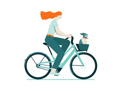 City bike dutch style bicycle bike boston terrier charcater cycle cyclist dog dutch dutch bike hair illustration illustrator red hair ride riding speed vector wind woman