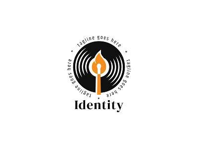 Fire Record logo audio bright fire flame matches media modern music platform pofessional record sound vintage viny