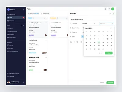 Nexus - Add a Task CRM Dashboard Webapp Saas add a task add a task dahsboard crm crm dashboard dashboard design nexus crm dashboard nexus dashboard ui ui kit ux web builder webb app