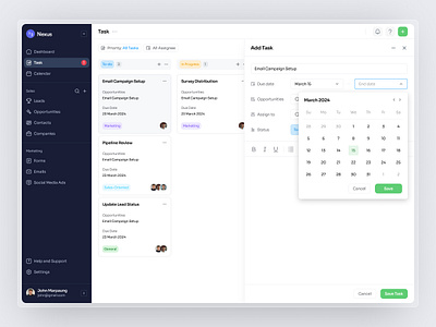 Nexus - Add a Task CRM Dashboard Webapp Saas add a task add a task dahsboard crm crm dashboard dashboard design nexus crm dashboard nexus dashboard ui ui kit ux web builder webb app