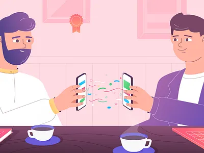 Data exchange bluetooth character connection contactless data design exchange flat graphic design illustration man men mobile phone people phone vector wireless