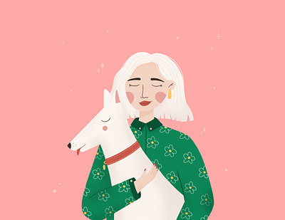 Girl with dog 2d animal art beautiful challenge character design digital flat flower funwithfaces girl illustration minimal procreate simple summer woman