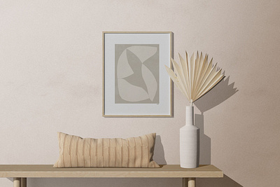 Frame Mockup On The Wall With Dry Palm And Pillow graphicdesign