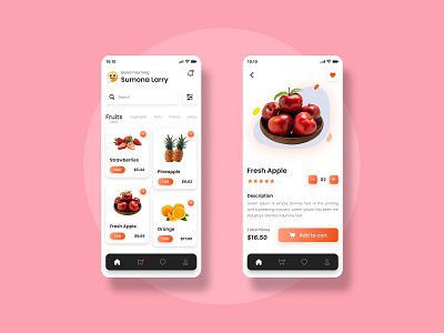 Fruit Mobile App UI android app design app ui apple app clean ui drink food and drink food delivery fresh fruit fruit delivery fruit mobile app fruit order fruits app grocery store ios ui ui design uiux ux vegetables