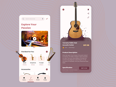 Music Instruments Store App app app design clean design design ecommerce guitar instruments minimal mobile app mobile app design music music instruments music shop music store online music store online store store store app uiux violin