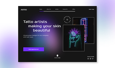 ARTIO branding colors design illustration landing landingdesign landingpage tattooshop tattoowebsite tattoowebsitedesign trashdesign trendingdesign ui uidesigner uiux uiuxdesign uiuxdesigner ux websitedesign websitedesigner