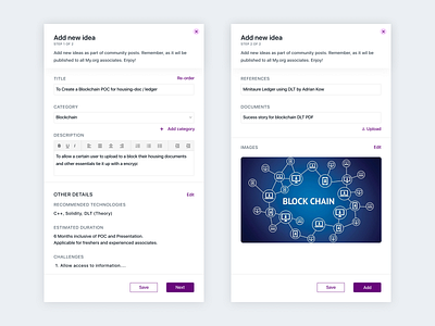 Modal - Add an idea dashboard design editor idea modal popup text ui upload ux