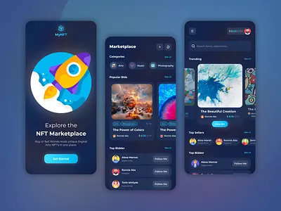 NFT Marketplace Mobile App app app design bitcoin crypto crypto app cryptocurrency dark dark ui ethereum exchange ios mobile app nft nft app nft marketplace nfts shop ui ui design