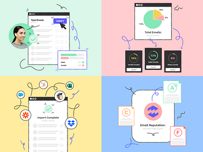 Illustration Set for Wiza 2d connect design digital email filter illustration integration interface kapustin outline rate set system vector verification web illustration