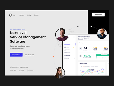 Marketing page design - Service management software header header section hero hero section home page homepage management management software management tool marketing marketing page saas software task tasks