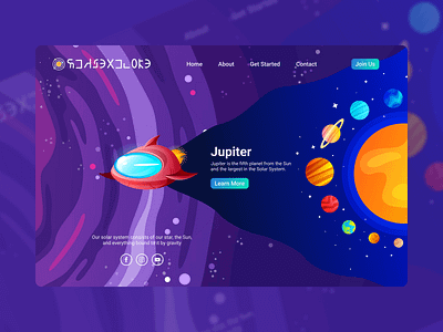 Web site design: Landing Page "Space Explorer" branding design desktop graphic design illustration landing page planet purple solar system space ui universe vector web design