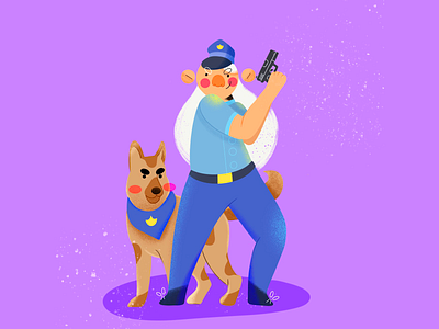 Policewoman with a loyal friend 2d branding character art character design clothe design commercial dog german shepherd gun illustration loyal officer police policewoman policewomen puppy purple shepherd shot uniform