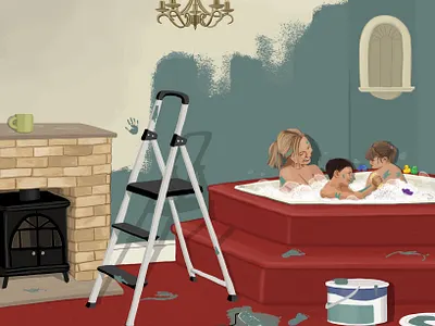 The Renovation Rethink - Elle Decoration bathroom commissioned illustration decoration digital art digital illustration environmentally friendly illustration kids