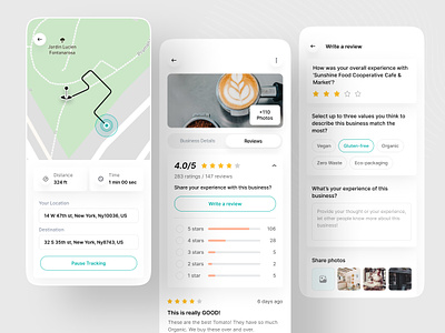Location Track and Reviews - Naturehub App Redesign app e commerce location map map tracking minimal rating review sass ui ux webapp