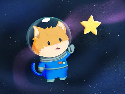 Space Cat v2 cat childish digital digital illustration illustration space star texture yellow