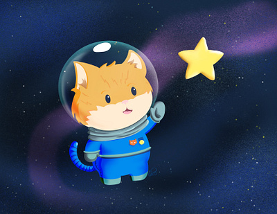 Space Cat v2 cat childish digital digital illustration illustration space star texture yellow