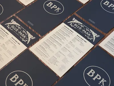 Blue Park Kitchen Handheld Menus brand identity branding custom type fast casual healthy restaurant logo menu design nyc restaurant branding