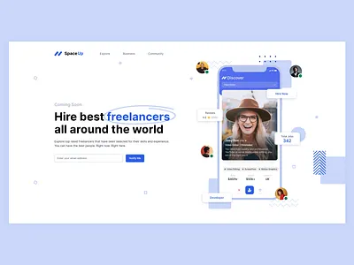 Freelance Platform coming soon coming soon page design figma first screen freelance landing landing page mobile app platform subscribe ui uxui web design webdesign website website design