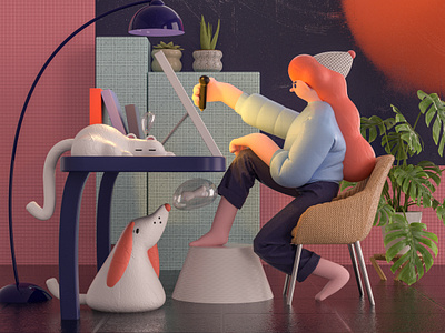 work from home 3d animal c4d cartoon color creative cute design figure illustration ip marvelous designer mascot octane role 三维