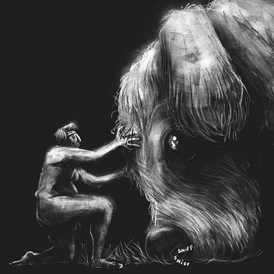 The man and the beast beast blackandwhite characterdesign digitalart drawing fantastic illustration line procreate trainer