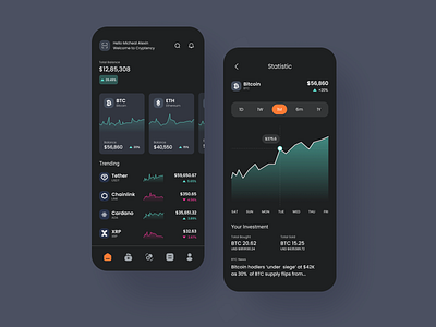 Cryptocurrency - Mobile App app app ui appdesign appux banking crypto currency ios landingpage minimal mobile app mobile design mobileapps mobileappui mobileui nft ui ux webdesign website