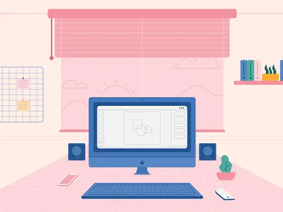 Home Office computer flat design flat illustration graphic design home office homeoffice house illustration vector work work house