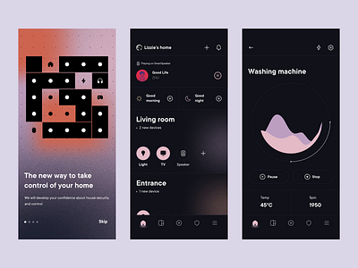 Smart Home Mobile App app dark graphics home control homepage iot mobile onboarding play product design remote control smart home switch ui ux welcome slides