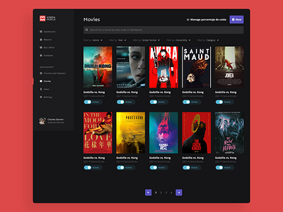 Movie Theatre management web app admin app administration dashboard graphs interface management app movies panel ui ui design ux design uxui