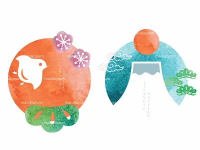 Fuji mountain, Cherry blossom flower, bonsai and chinese cloud abstract background banner birds bonsai cherry blossom cloud design fuji mountain illustration japanese logo pattern ui vector watercolor texture