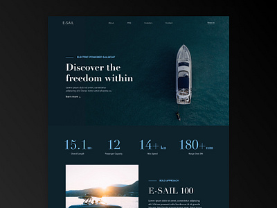 Boat website landing page boat boating clean dark design figma landing landing page minimalistic motion graphics ocean sail sailing sea ui ux water web