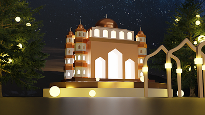 Islamic Mosque 3D Modeling and Rendering 3d animation blender cinema4d eid eid mubarak golden illustration islamic isometic illustration modeling mosque motion graphics