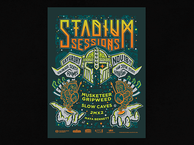 Stadium Sessions Screenprinted Gigposter adam mendez design gigposter graphic design illustration poster posterdesign screenprint showposter silver snackmachine snackmachinecreative