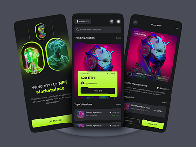 NFTs Marketplace - Mobile App app application art creative crypto cryptocurrency design ethereum fintech icon interface marketplace mobile nft nft app store ui ui design uiux ux