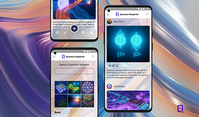 Quantum Teleporter App Prototype, made with Figma 3d alice app auto bob branding computer design entanglement figma illustration interface logo minimalist network quantum spin superposition teleport ui