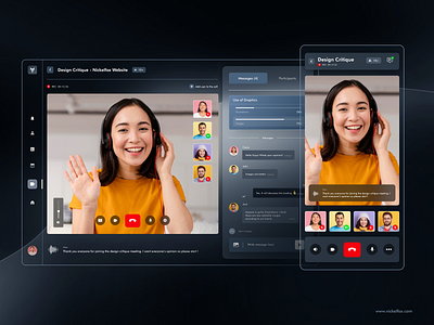 Video Calling Desktop & Mobile App app calling chat conference dark darkmode design desktop glassmorphism inspiration meeting messaging mobile poll product design profile recording transparent ui video call