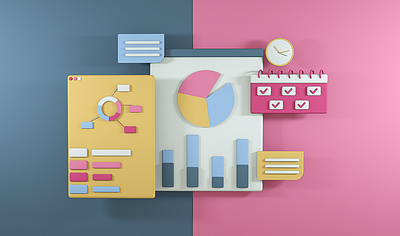 3D Data Chart Illustration 3d 3d art 3d designer 3d illustration 3ddesign art calendar cinema 4d clock colours data chart illustration design flat graphic design massege pink scene ui yellow