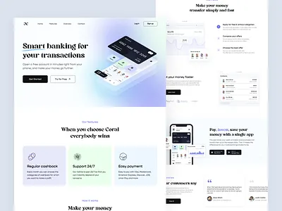 Coral - Landing page banking banking app black concept finance financial fintech flat gradient hero hero section isometric landing landing page mobile money site wallet webdesign website
