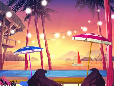 Beach club art artwork beach club holiday illustration illustration art ocean relax sunset weekend
