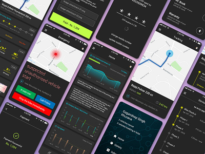 UI Design - Mobile application bike black car colors dark dark mode design illustration mobile neon safety summary ui ux vector vehicle