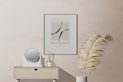 Frame Mockup On The Wall With Dry Palm In Interior graphicdesign