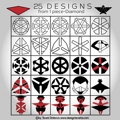 25 Designs from 1 piese-Diamond 25 amazing avatars beautiful circle creative design digitalart gorgeous hexagon illustration inovative logo design pattern project sacred geometry shapes star symbols vectorart