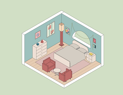 isometric bedroom adobe illustrator ai bedroom design graphic design illustration interior isometric minimalistic room simple