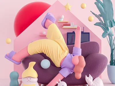 3D and Illustration - My Home 3d c4d color creative design family figure home illustration ip marvelous designer mascot role 三维