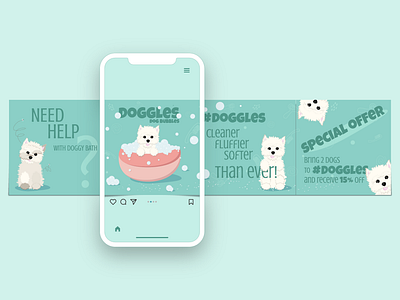 Seamless carousel for instagram (grooming salon) animal bath carousel cat character cleaning cute design dog fluffy graphic design grooming illustration instagram instagram carousel kitten pattern puppy seamless vector